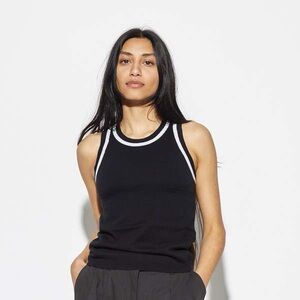 Kowtow Constrast Singlet Black Sleeveless Ribbed Tank Top with White Trim Cotton